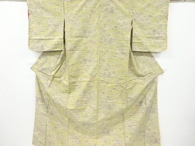 JAPANESE KIMONO / ANTIQUE KIMONO / TSUMUGI / WOVEN FLORAL PLANTS